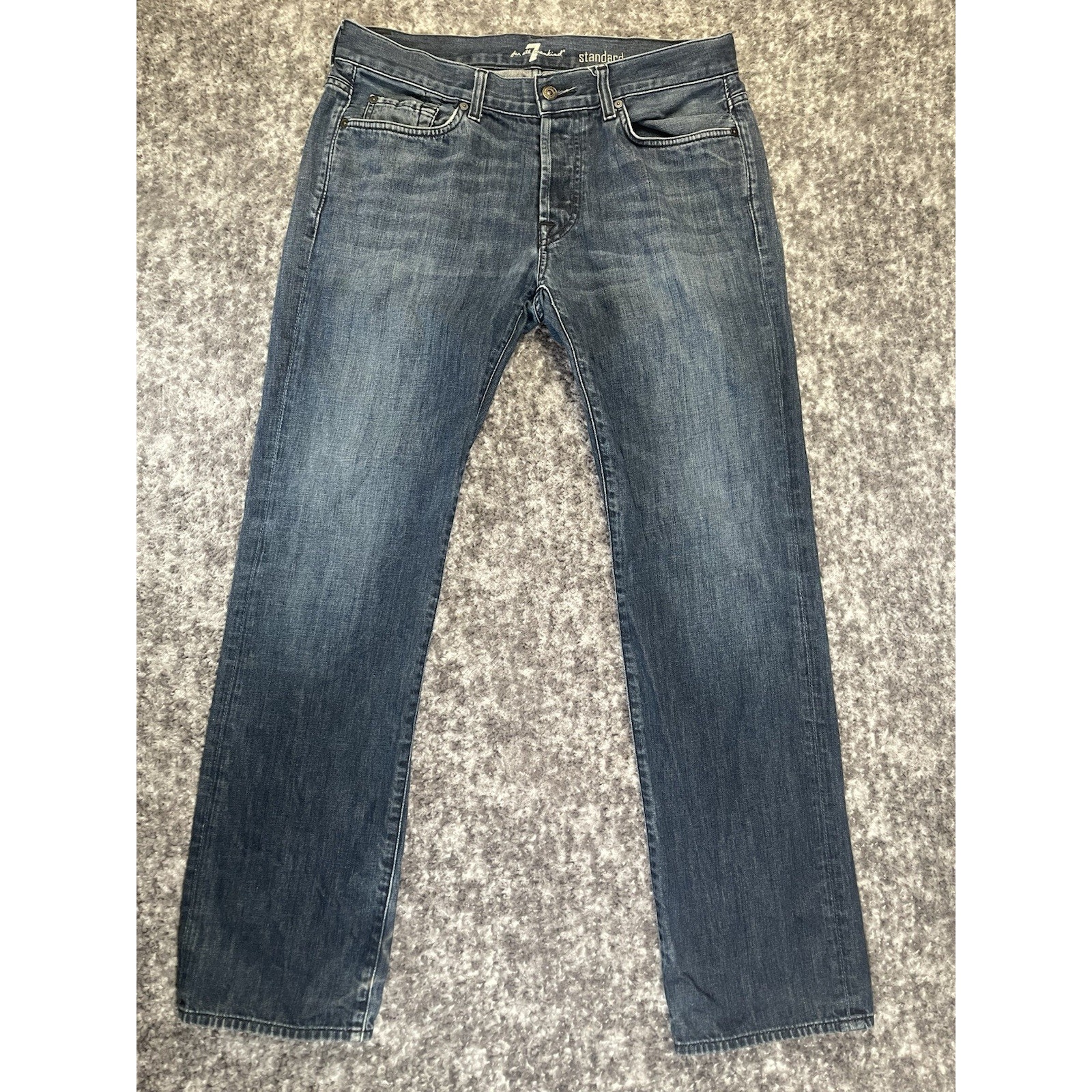 7 For All Mankind Menâs Jeans 34x30 Blue Straight Leg Button Fly Denim